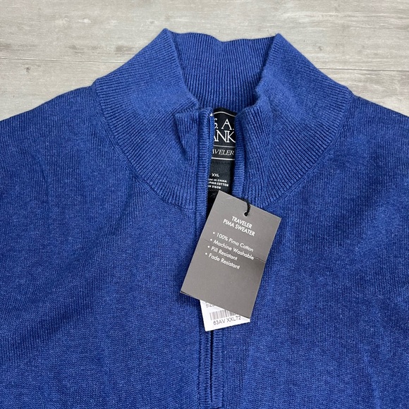 Jos A Bank Traveler NWT Blue 1/4 Zip Pima Cotton Sweater XXL - Picture 2 of 5